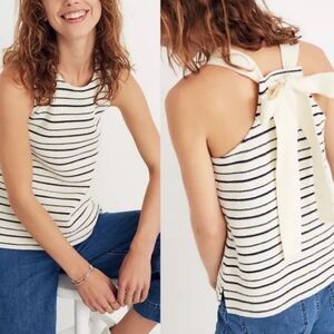Madewell Texture & Thread Striped Bow-Back Tank Top Size Small EUC